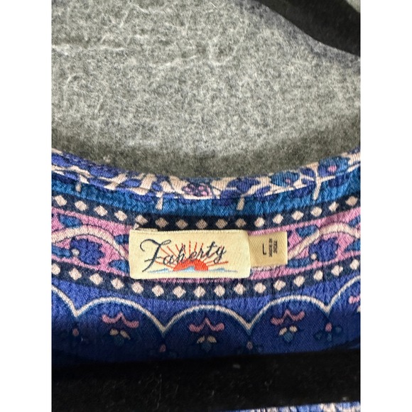 Faherty Blue Floral Print Tiered Maxi Dress Short Sleeve Button Front Pockets L - Picture 3 of 9